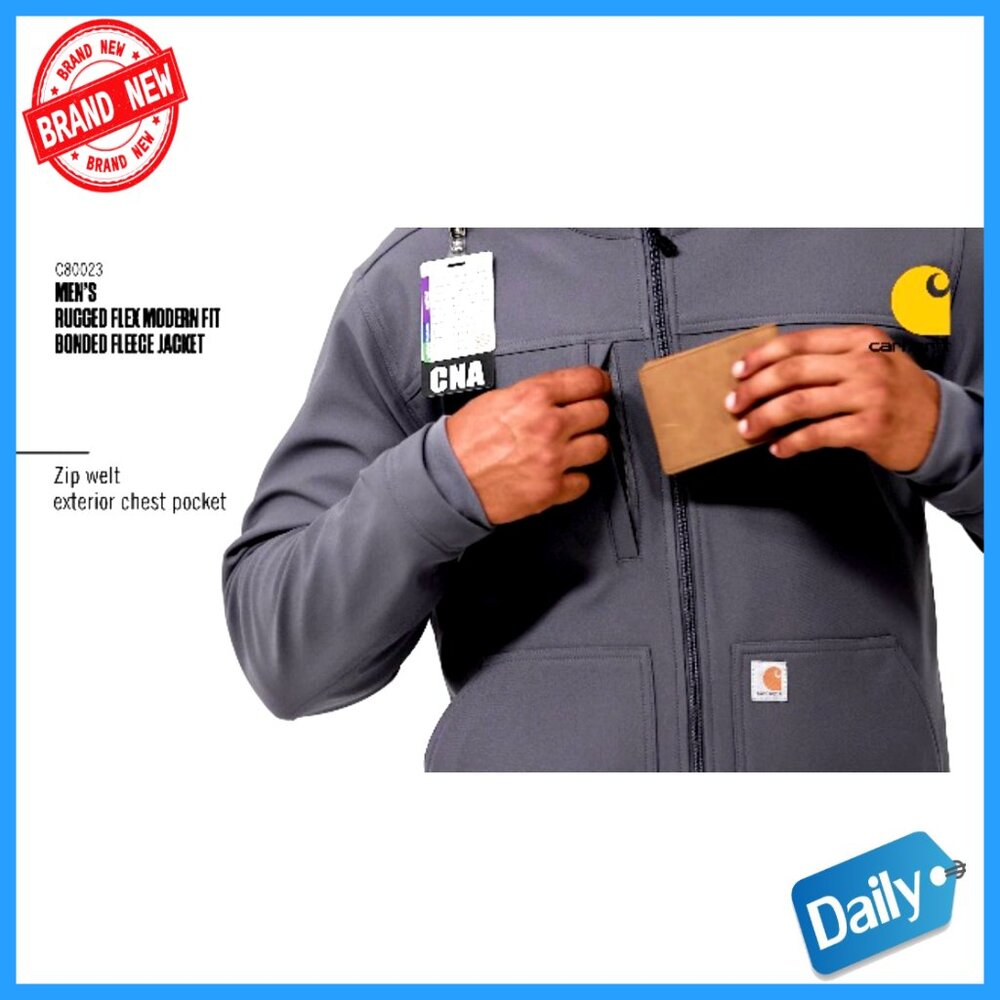 Rugged Flex Fleece Jacket Modern Fit Stretch Water Repellent Work Utility - Picture 7 of 7